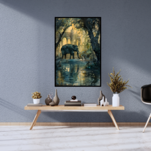 Jungle Sanctuary - Elephant by Ancient Ruins Vertical Canvas Painting
