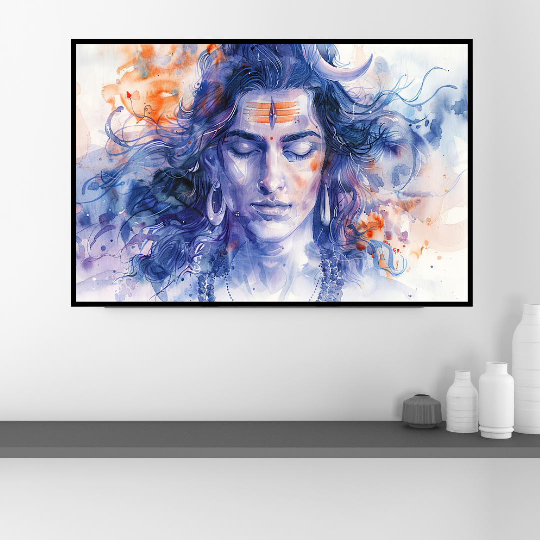 Lord Shiva in Meditation - Watercolor Style Canvas Painting - Image 2