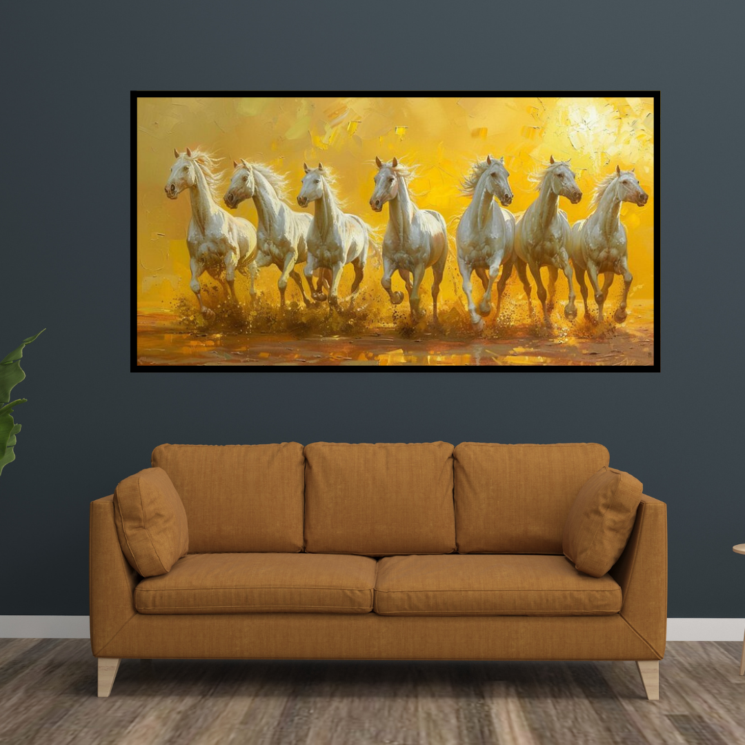 White Horses in Motion - Galloping White Herd Canvas Painting