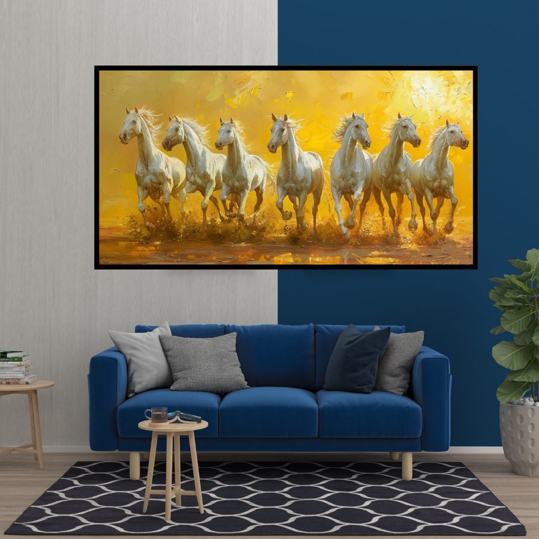 White Horses in Motion - Galloping White Herd Canvas Painting - Image 2