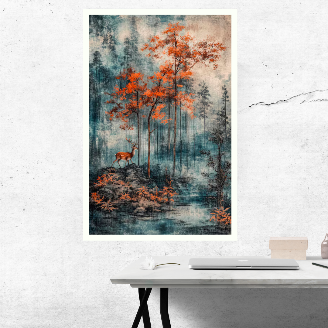 Golden Hues of Autumn - Deer in Serene Fall Forest Canvas Painting - Image 2