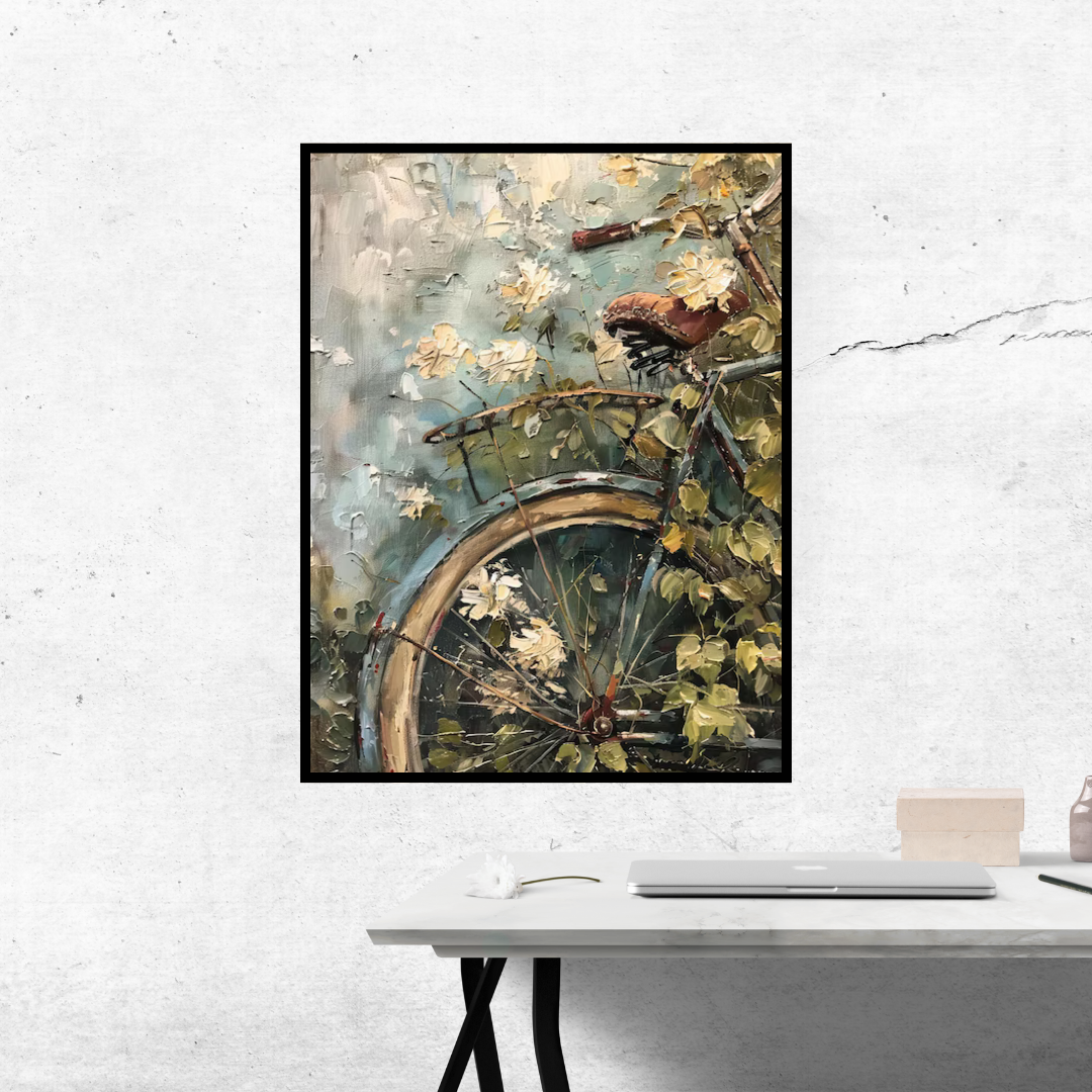Blooming Ride - Vintage Bicycle with White Flowers Canvas Painting
