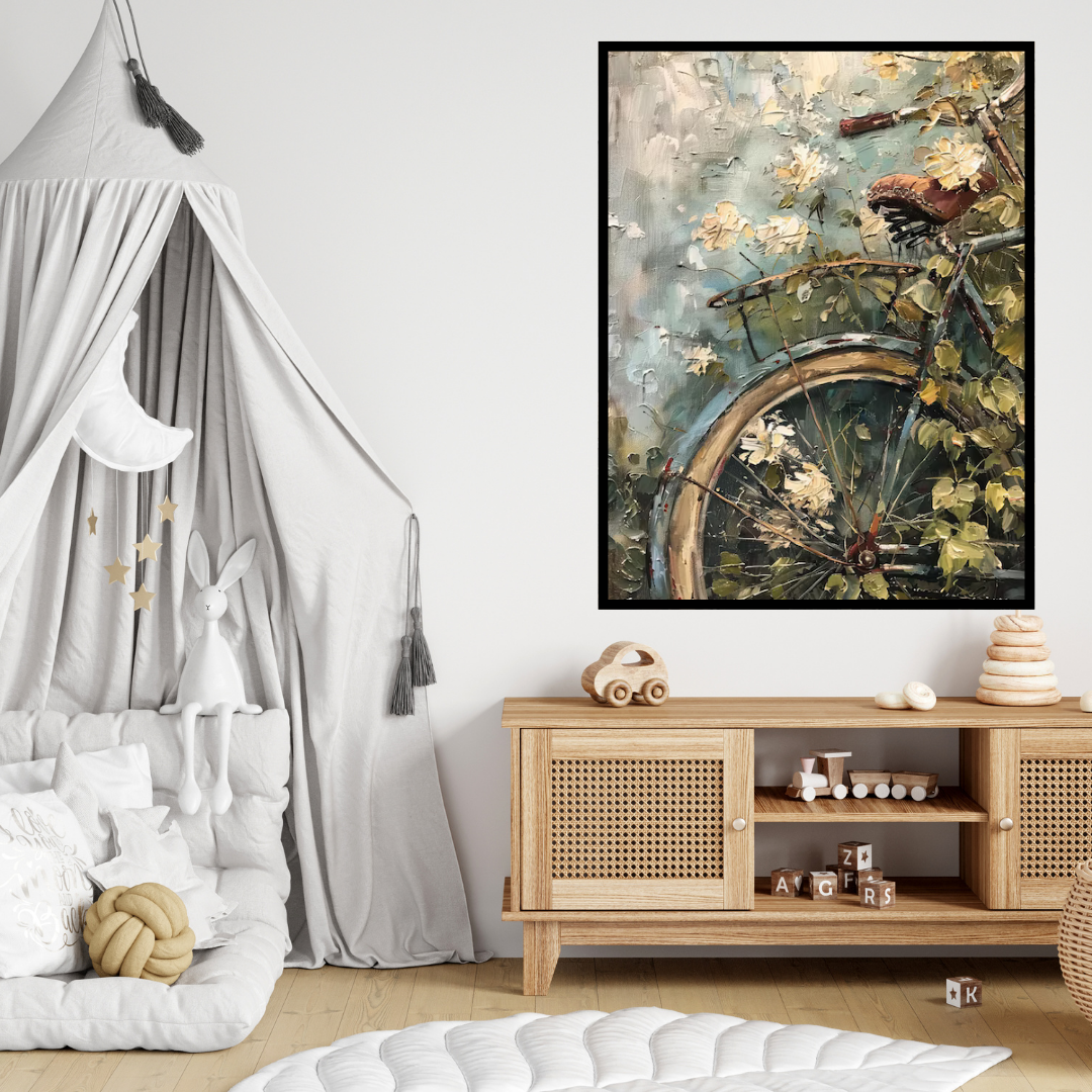 Blooming Ride - Vintage Bicycle with White Flowers Canvas Painting - Image 2