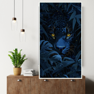 Luminescent Eyes - Black Jaguar in Night Jungle Canvas Painting