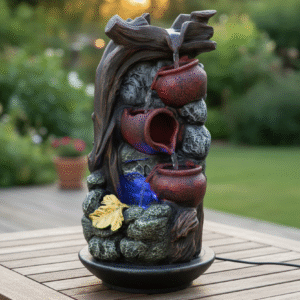 Art O Hub | 25 Inch Illuminated Buddha in Lotus Arch Fountain | Meditation Tabletop Accent